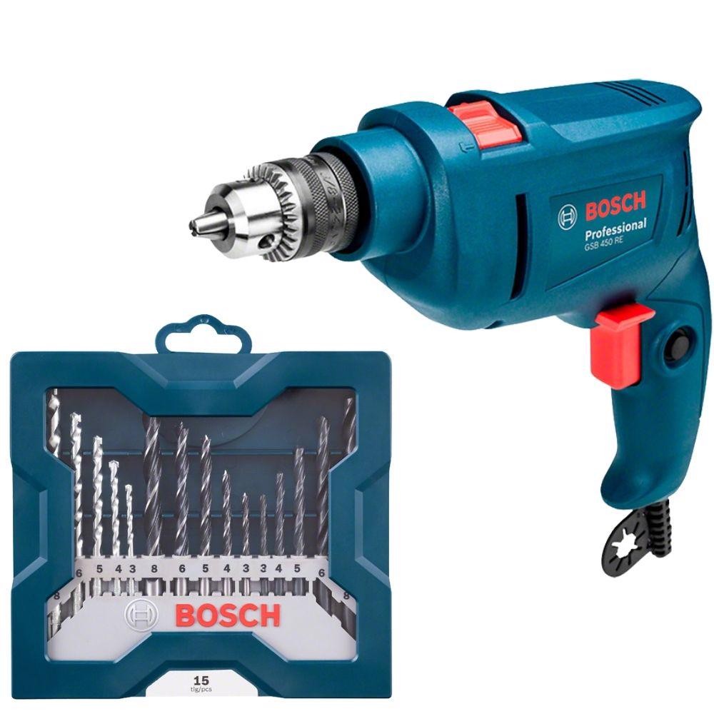 Furadeira Impacto 3/8 POL 450W GSB 450 RE com Estojo de Brocas 15 Peças BOSCH em Oferta na Shopee