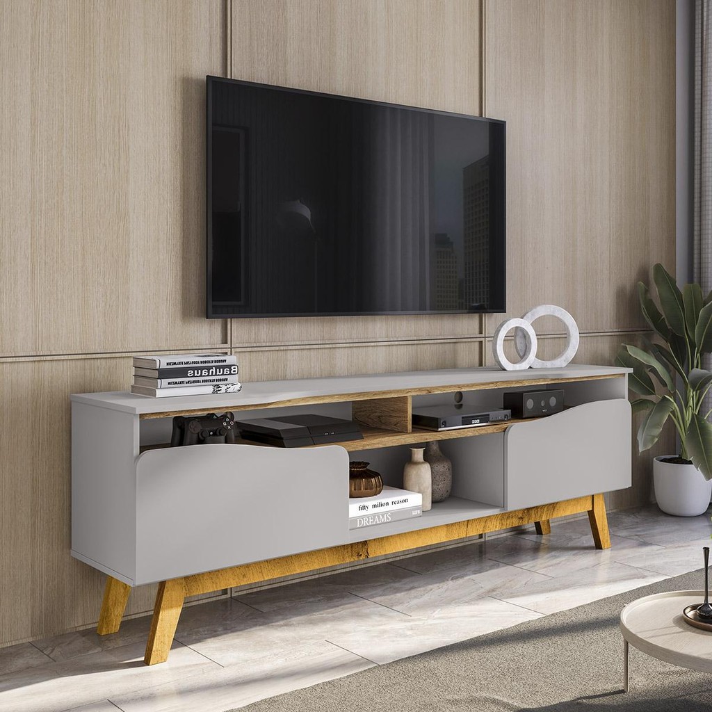 Rack Ilhabela TV 75 Polegadas com 2 Porta Pés Madeira Maciça em Oferta na Shopee