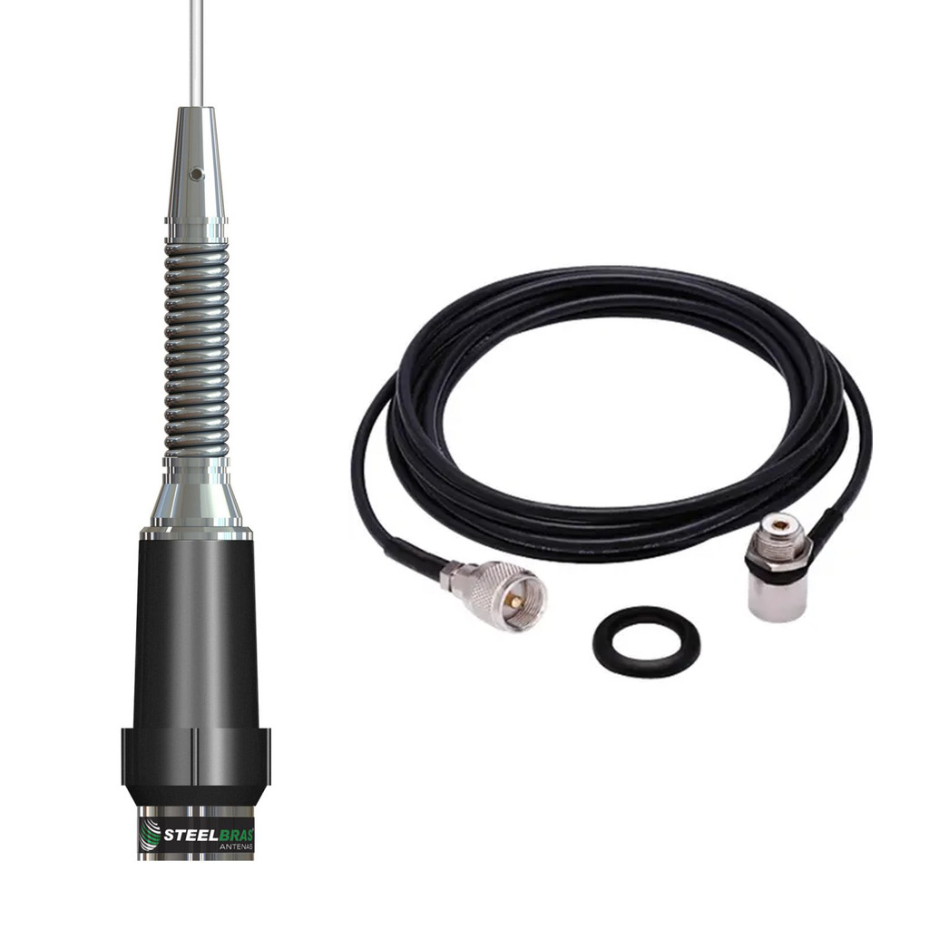 Antena Móvel Px Bobina Na Base AP0190 + Cabo Coaxial 5,5m Conectores
