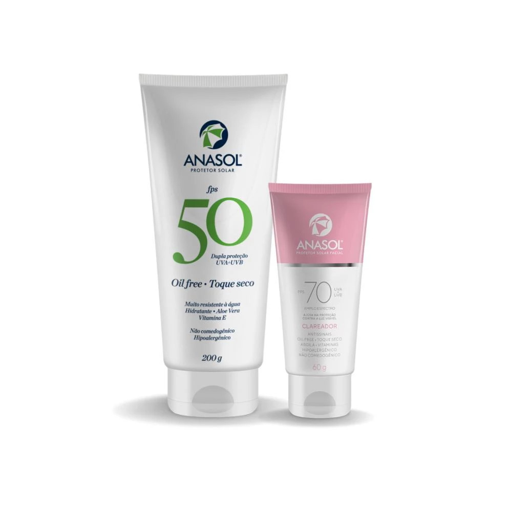Kit Anasol Protetor Corporal FPS 50 200g  + Protetor Facial FPS 70 Clareador 60g Vegano