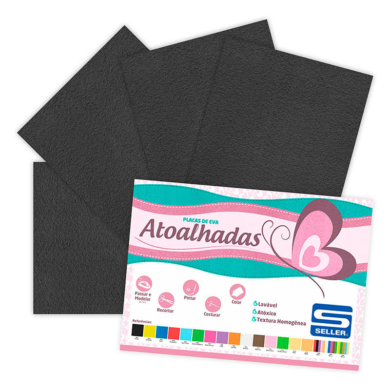 Placa de EVA 40x60cm atoalhado Preto pacote com 5 folhas Seller - Stationery