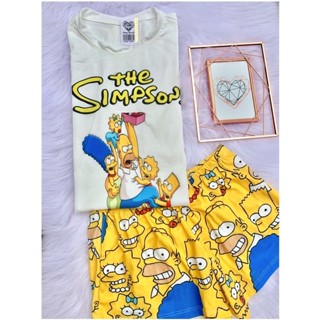 Pijama Short/Baby Doll Manga Curta Feminino Estampado Personagens Simpsons em Oferta na Shopee