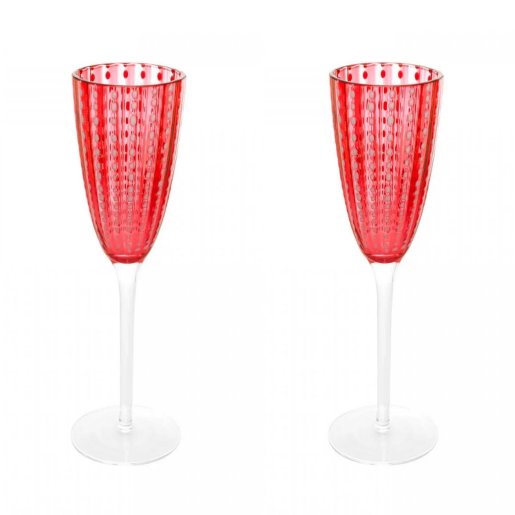 Conjunto 2 Taças para Champanhe e Espumante de Vidro Orquídea Vermelho 200ml Wolff