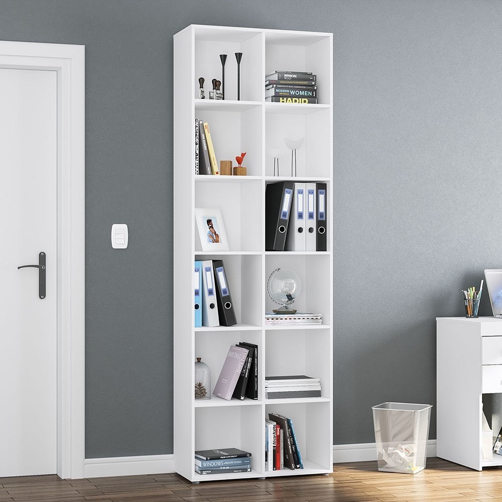 Estante para Livros com 12 Nichos 221cmx74cm Caracol Branco - Home & Living