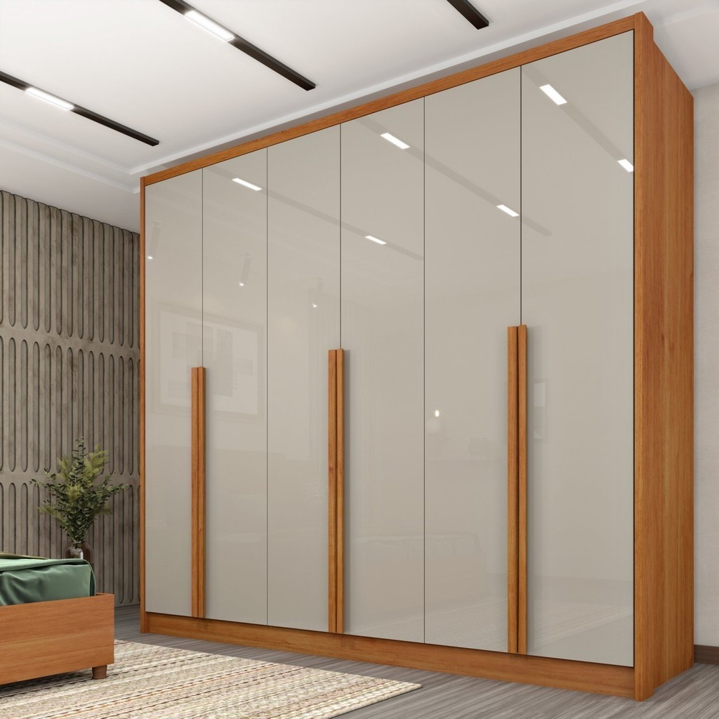 Guarda Roupa Casal em MDF 6 Portas 6 Gavetas Sol 243cm Espresso Móveis Off-White/Cinamomo