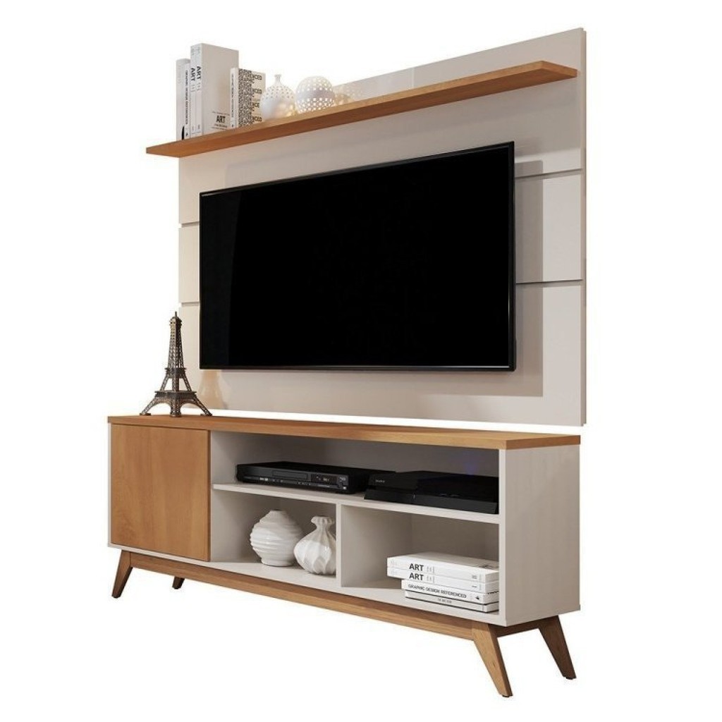 Rack com Painel para TV até 50 Polegadas Retrô Malbec Vivare  Off White/Nature - Home & Living