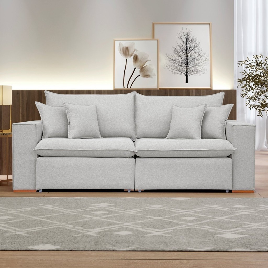 Sofá Retrátil 200cm Barcelona  Linho Gelo em Oferta na Shopee
