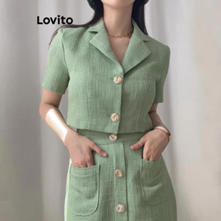 Lovito Conjunto elegante de saia lisa com botões para mulheres LNE55343