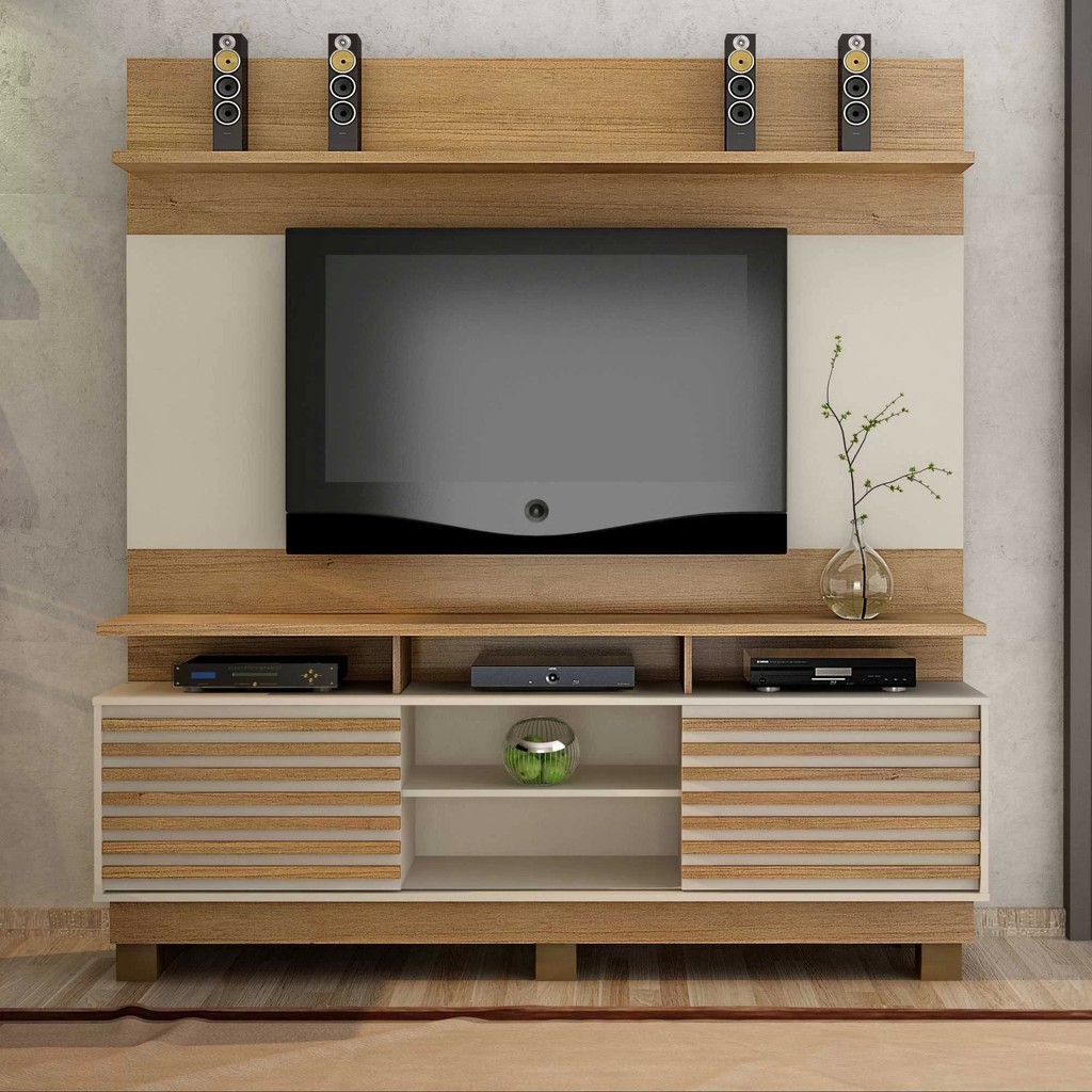 Estante para TV e Home Theater até 60 Polegadas MDF 182cmx200cm Texas Bege Cinamomo/Off White Cinamomo/Off White