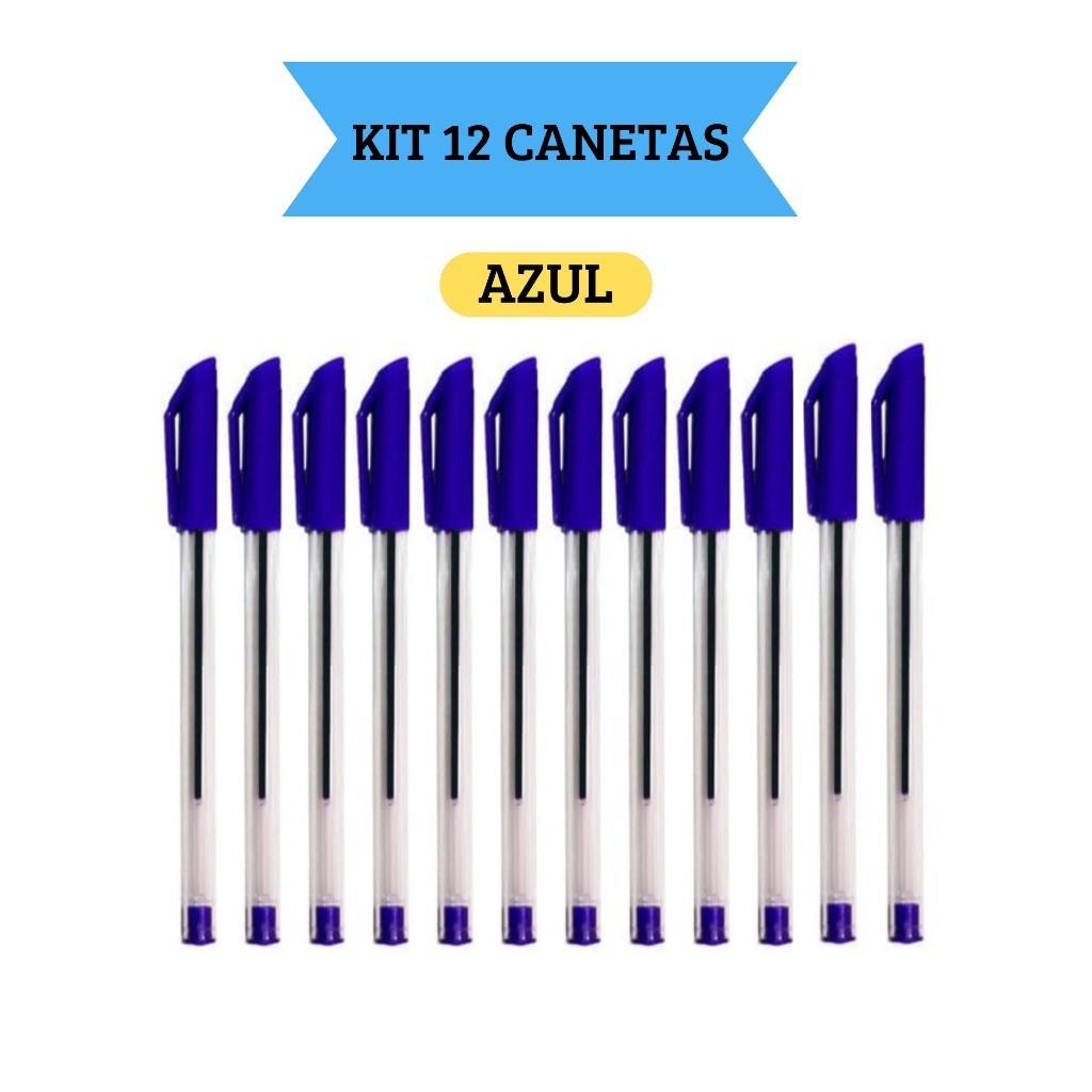 Kit 12 Canetas Esferográficas Ponta Média Simple Azul Escolar Escritório Leo&Leo em Oferta na Shopee