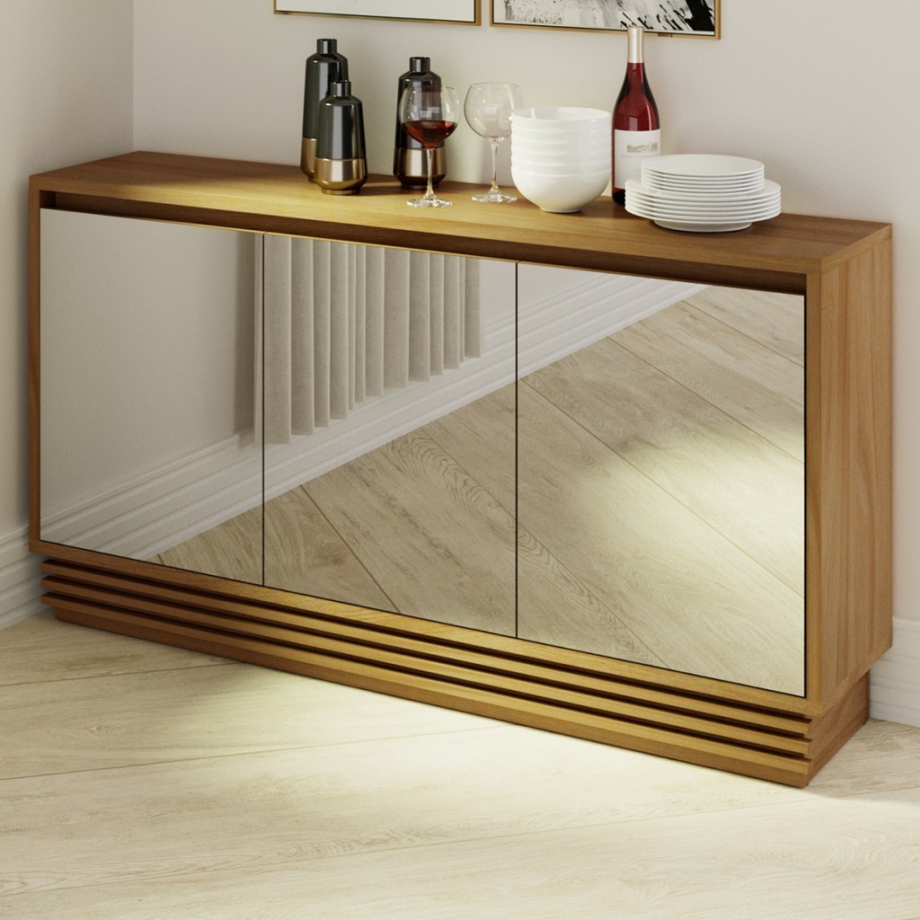 Balcão Buffet 3 Portas 1 Gaveta com Espelho Natural Bb2609 - Tecno Mobili em Oferta na Shopee