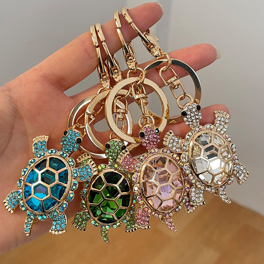 Chaveiro de Metal colorido Tartaruga metálica com diamante Chaveiro de carro Chaveiro de carro Senhoras Chaveiro de carro Homens Chaveiro de férias Presente
