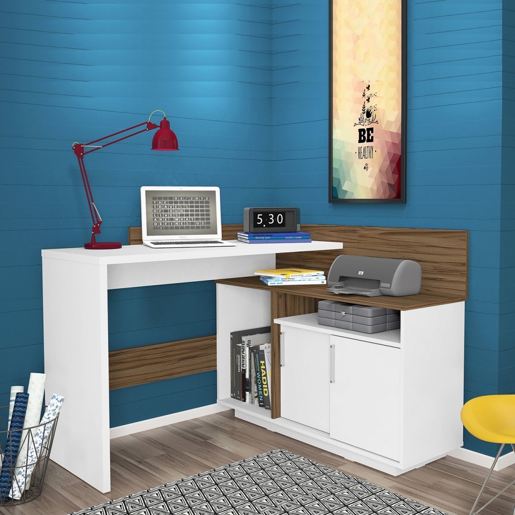 Escrivaninha Mega Office 2 Portas Branco/Amendoa - Olivar Móveis