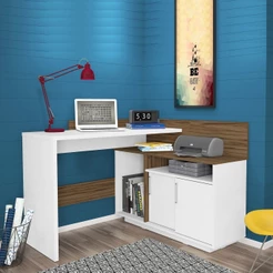 Escrivaninha Mega Office 2 Portas Branco/Amendoa - Olivar Móveis