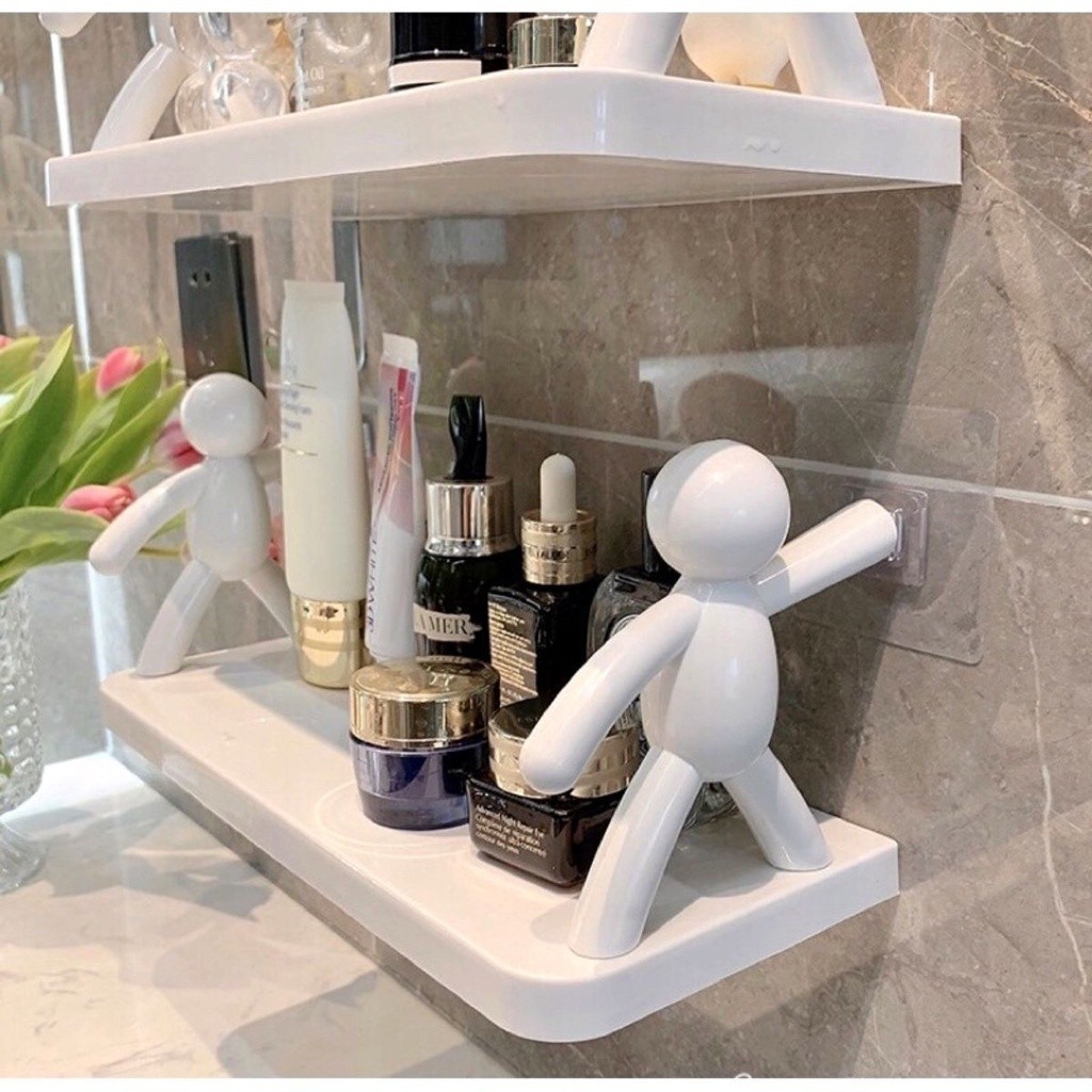 KIT 2 Suporte de Banheiro Prateleira Banheiro Organizador Porta Shampoo Adesivo Plástico Para Cozinhas Boneco