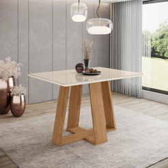 Mesa de Jantar 4 Lugares 1,2m Tampo MDF e Vidro Canto Reto Lins Henn