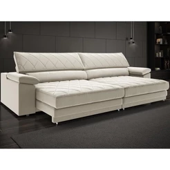 Sofá de Duplo Molejo com Carregador USB, Retrátil e Reclinável Viena 2,90m Veludocristal Areia- NETSOFAS