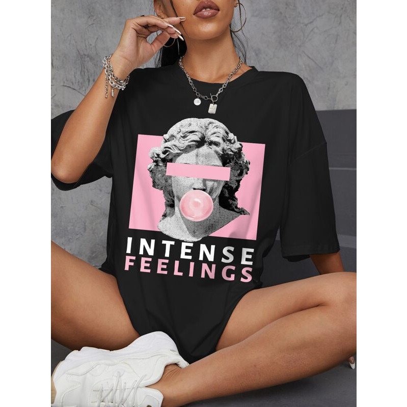 Camiseta Lançamento Feminina Estampada intense feelings estatua grafica T-Shirt Mulher Camisa Premium Novidade