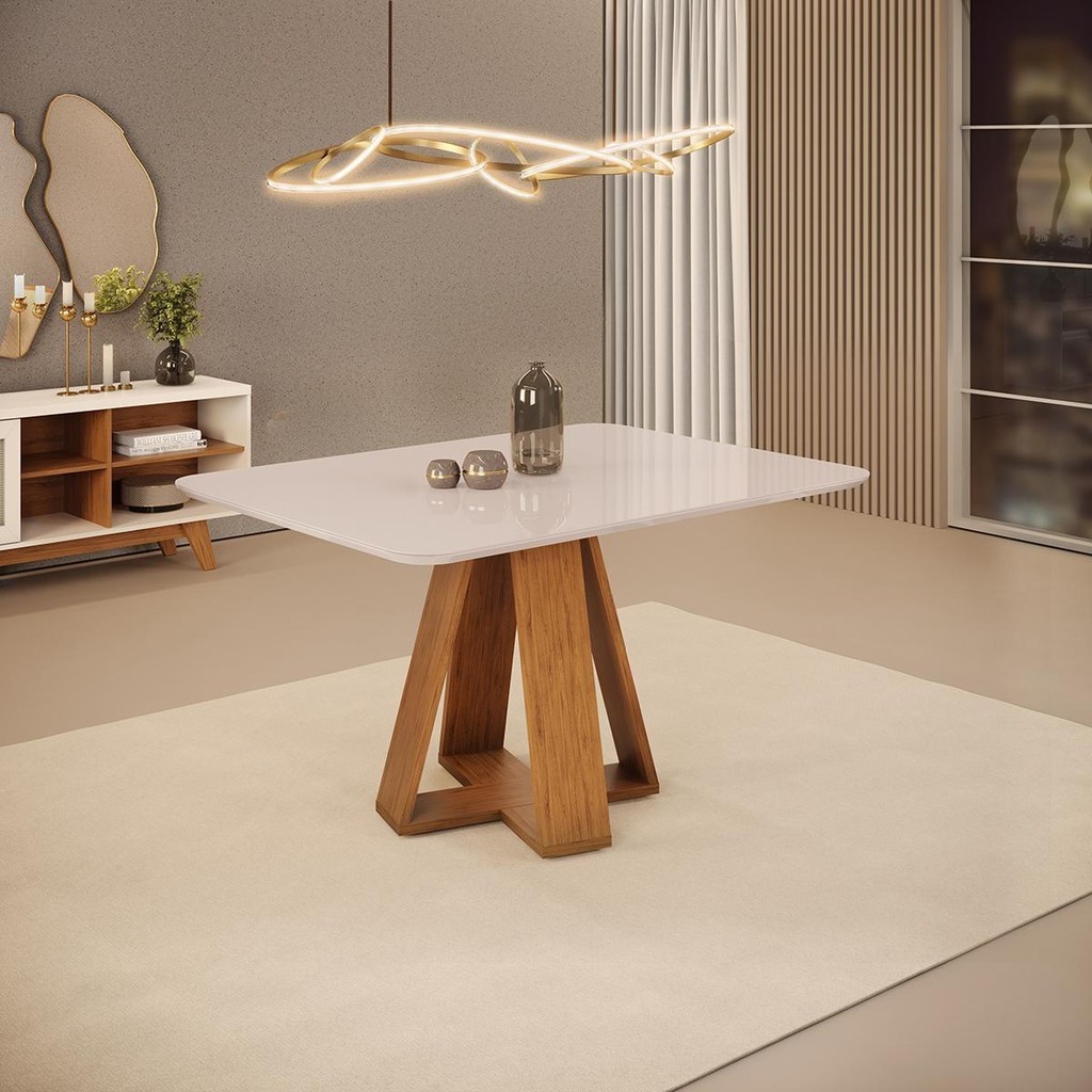 Mesa de Jantar Retangular Tampo Curvo DJ Móveis Kiara Freijó Off White - Home & Living