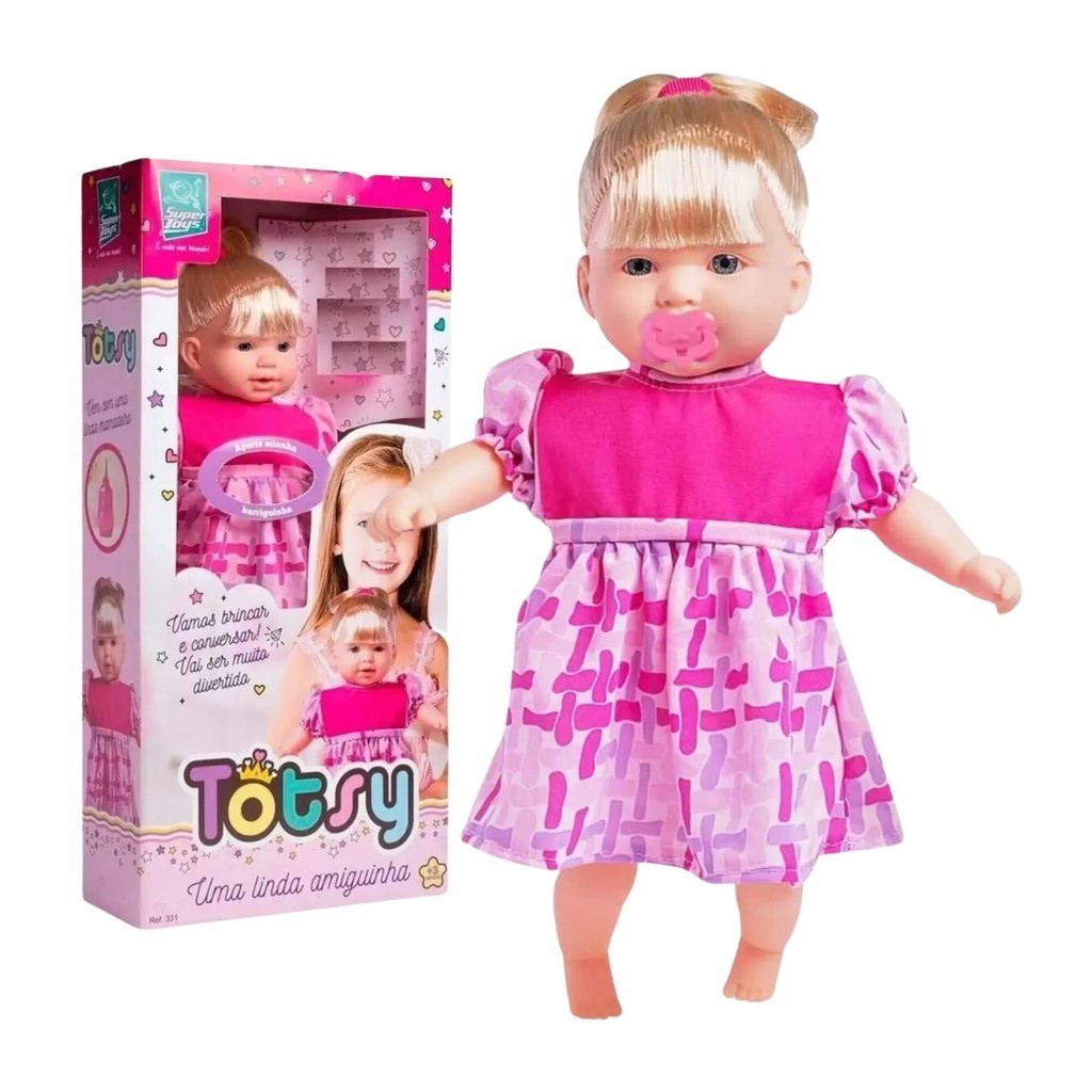Boneca Totsy Fala 113 Frases com Cabelo e Chupeta Super Toys - 331 - Mom & Baby