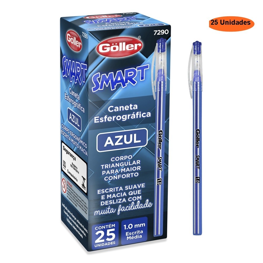 Caneta Esferográfica Azul Smart 1.0  mm Caixa Com  25 Peças