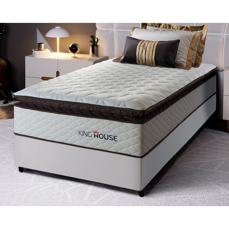 Conjunto Cama Box Espuma San Diego Branco Solteiro 88x188x67
