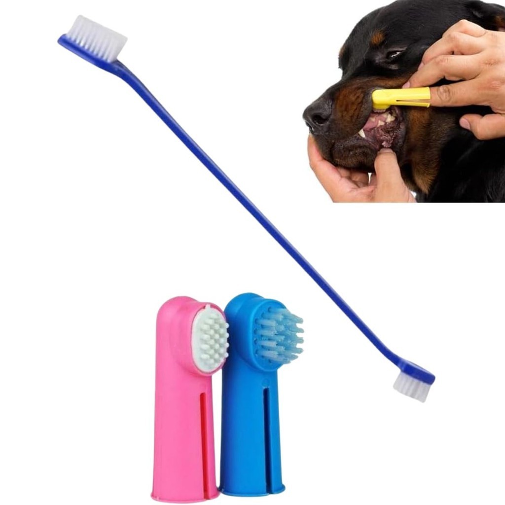 Kit Escova de Dente Dedo para Cachorro Gato Pet Higiene 3 Escovas