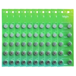 100 Baterias Pilhas Alcalina Lr54 1,5v Blister Cartela Elgin