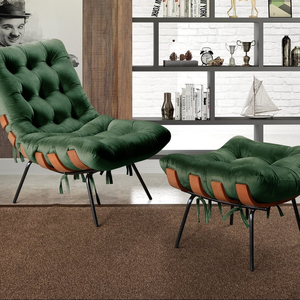 Poltrona Costela com Puff Base Fixa para Sala, Quarto em Oferta na Shopee