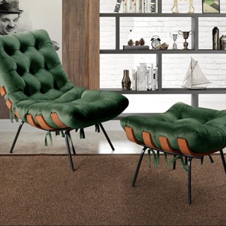 Poltrona Costela com Puff Base Fixa para Sala, Quarto em Oferta na Shopee