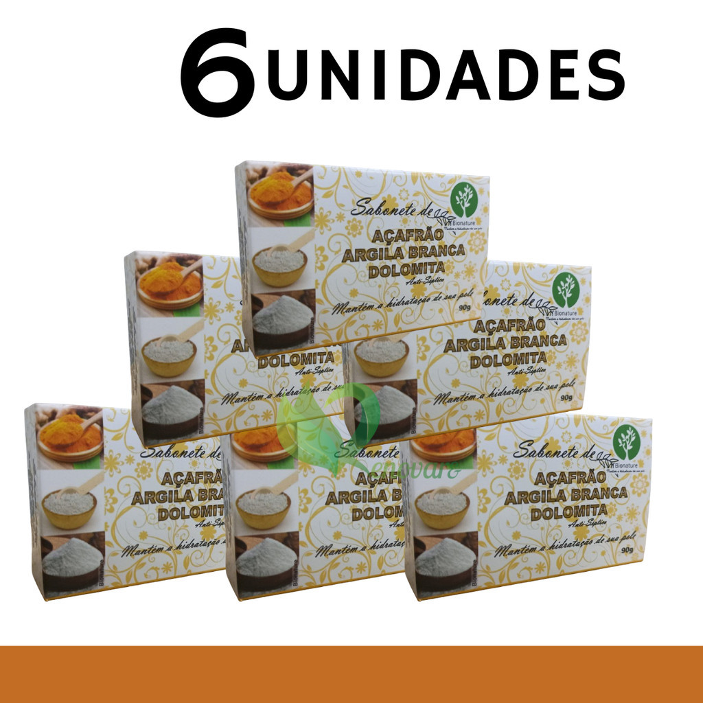 6x Sabonete de AÇAFRÃO, ARGILA BRANCA e DOLOMITA – Bionature em Oferta na Shopee