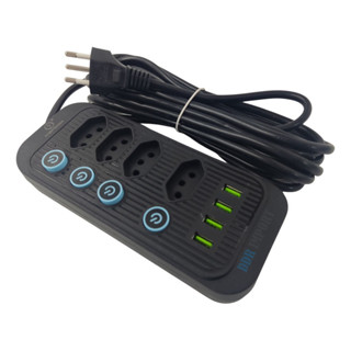 Filtro De Linha Extensão 4 Tomadas Com 4 Usbs 10a Max 2500w 2 mts preto em Oferta na Shopee