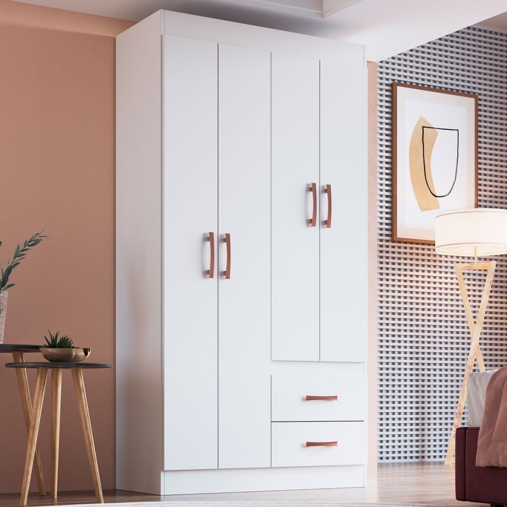 Guarda-Roupa Solteiro Cordova 4 Portas 2 Gavetas Branco - Doripel em Oferta na Shopee