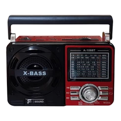 Rádio Portátil F-Sound 9 Faixas, FM/AM + 7SW, USB e Cartão SD - Vermelho