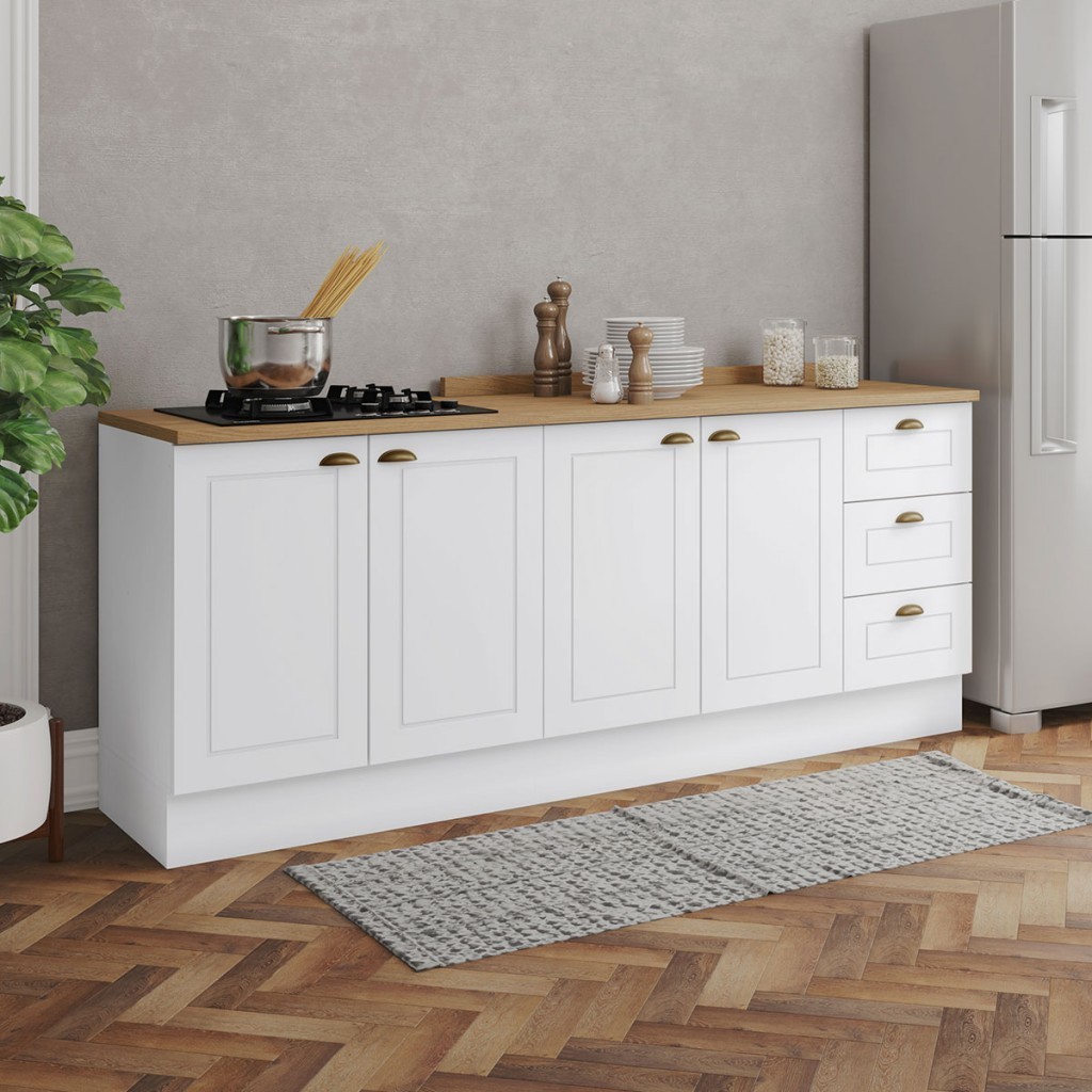 Cozinha Compacta Americana 4 Portas 3 Gavetas 100% Mdf Branco Nature Ce760 - Henn em Oferta na Shopee