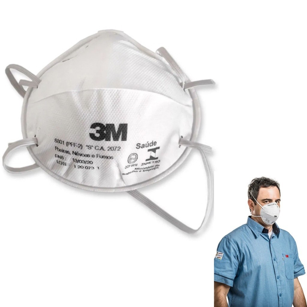 Kit 20 Respiradores 8801 Máscara Descartável Branca PFF2 Formato Concha para Proteção Respiratória Clipe Nasal