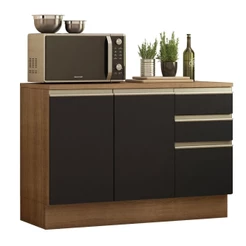 Balcão de Pia Armário de Cozinha 120 cm 2 Portas e 3 Gavetas (Com Tampo) Rustic/Preto Glamy Madesa