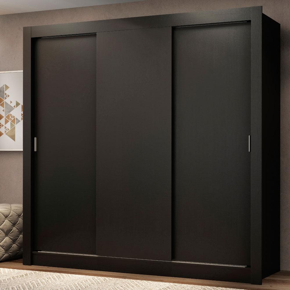 Guarda Roupa Casal Madesa Mônaco 3 Portas de Correr - Preto - Home & Living