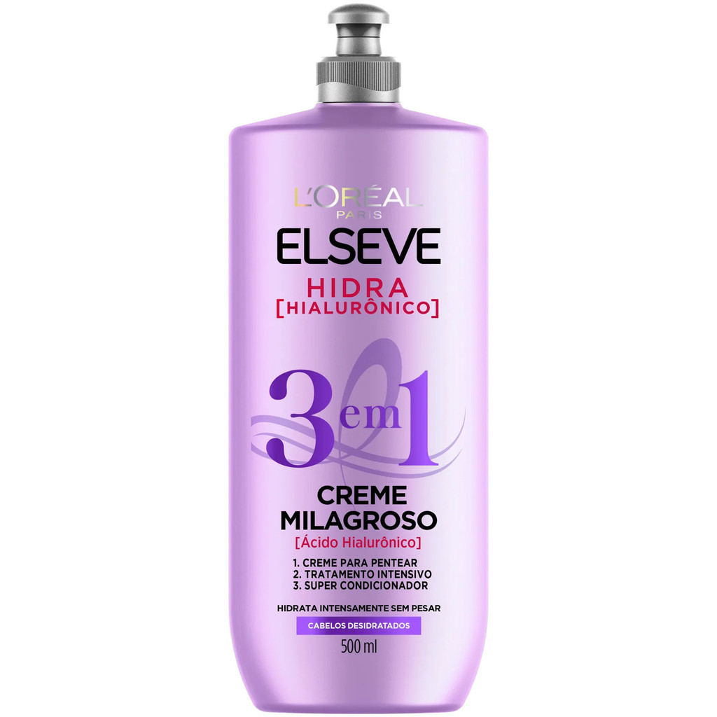 CREME MILAGROSO ELSEVE 3 EM 1 HIDRA HIALURÔNICO HIDRATANTE 500ML em Oferta na Shopee