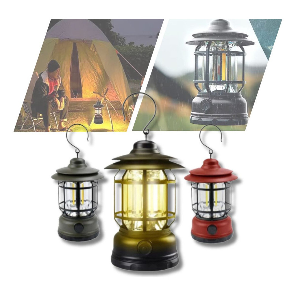 Lampião Lanterna Led Retro Bateria Recarregavel Usb Camping Viagem Alta Duracao Multifuncional Luminaria Luz Emergencia