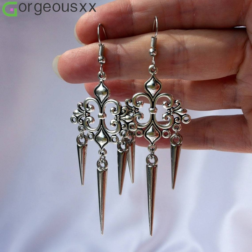 Moda Gótica Punk Rebite Pingente Gancho Brinco Para Mulheres Personalidade Flor Filigrana Brincos Jóias em Oferta na Shopee