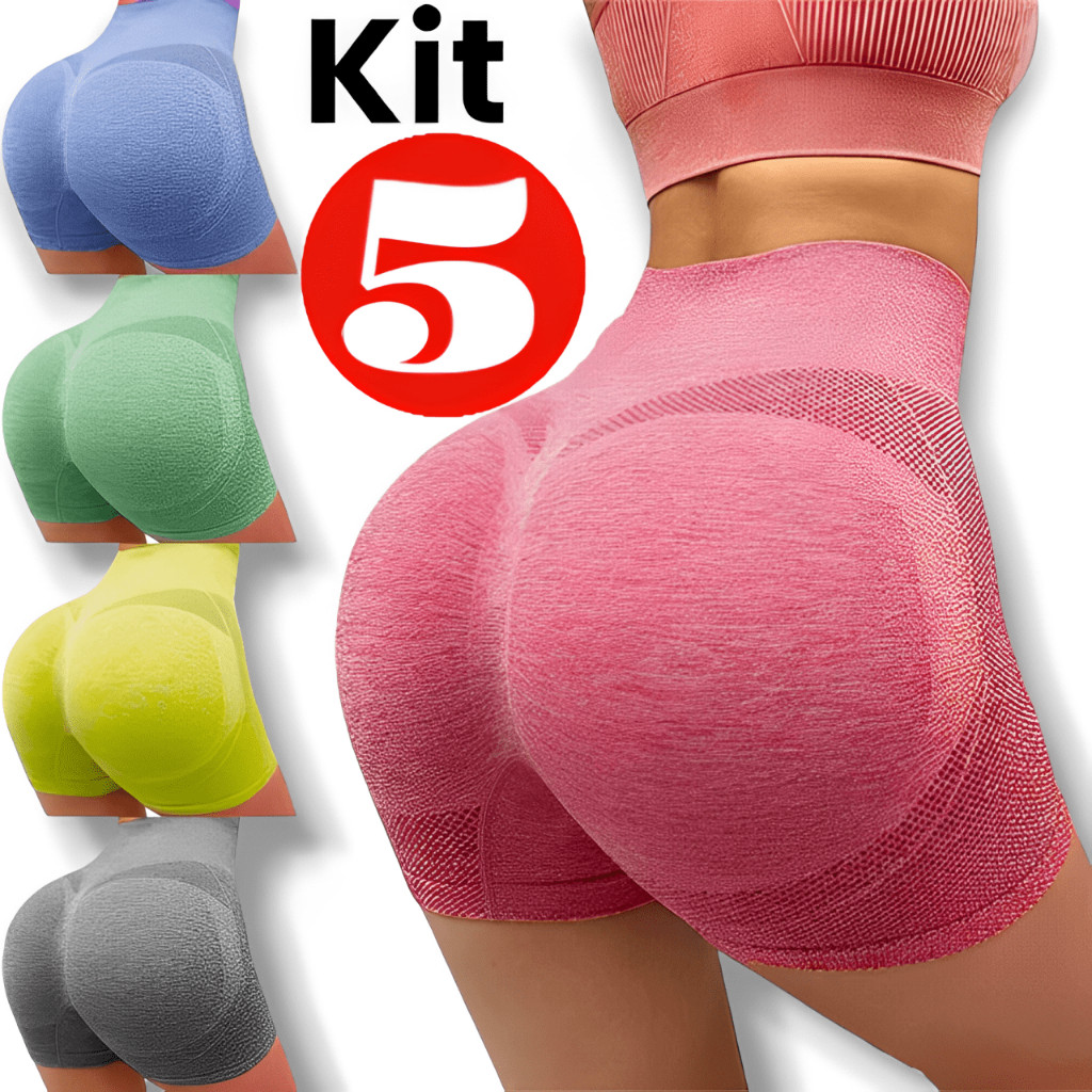 kit 5 Shorts Academia Esportivo Fitness Confortável Cintura Alta Modeladora Empina o Bumbum Leggings Esportivas