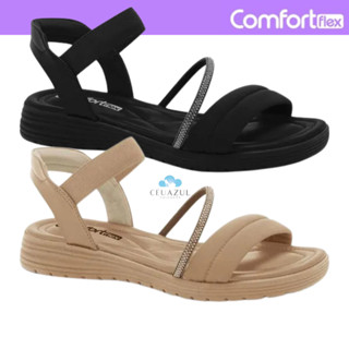 Sandália Feminina Comfortflex Rasteira Ortopédica Elástico Elegante Strass Brilho Conforto em Oferta na Shopee