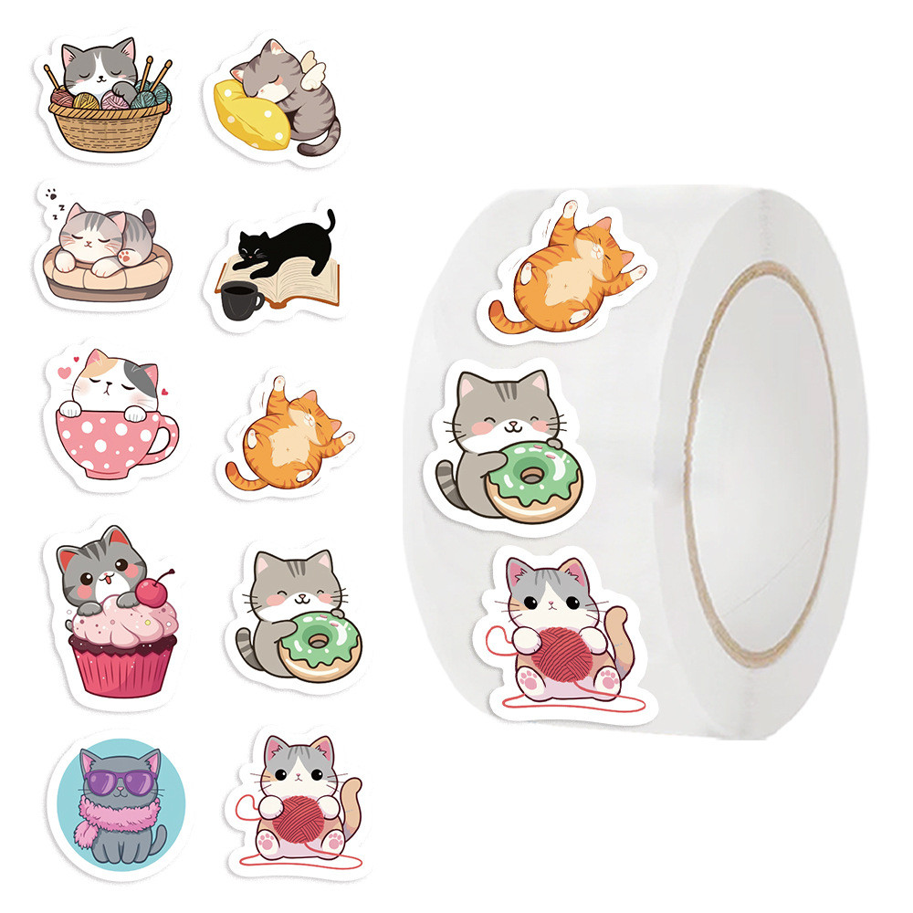 500 Peças 10 Imagens Bonito Desenho Animado Gatinho Gatos Adesivos Rolo/Fita Adesiva em Oferta na Shopee