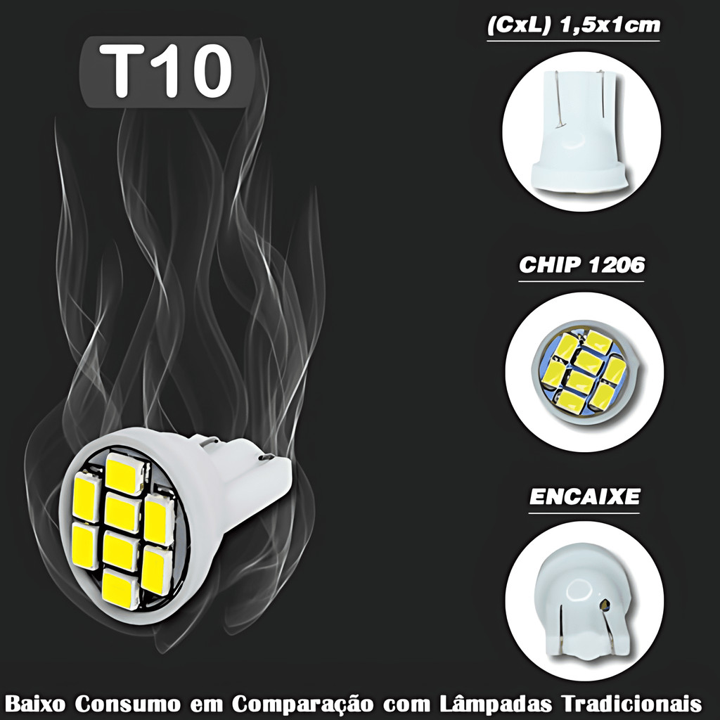 Kit 5/10 x Lâmpada 8 leds T10 8 leds automotiva de LED 12v Meia Luz Teto Mala Placa Lanterna break light Atacado