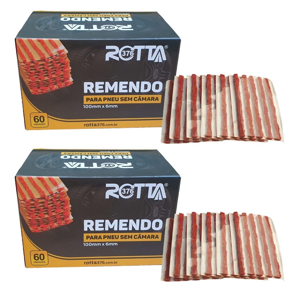 KIt 2 Refil Remendo Carro Pneu S/Câm Macarrão 60 Unidades Alta Aderência Vedação Segura Uso Profissional
