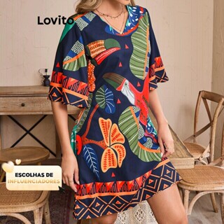 (KOL‘s pick) Lovito Vestido casual tropical com cinto e amarração nas costas para mulheres LBL17238 em Oferta na Shopee