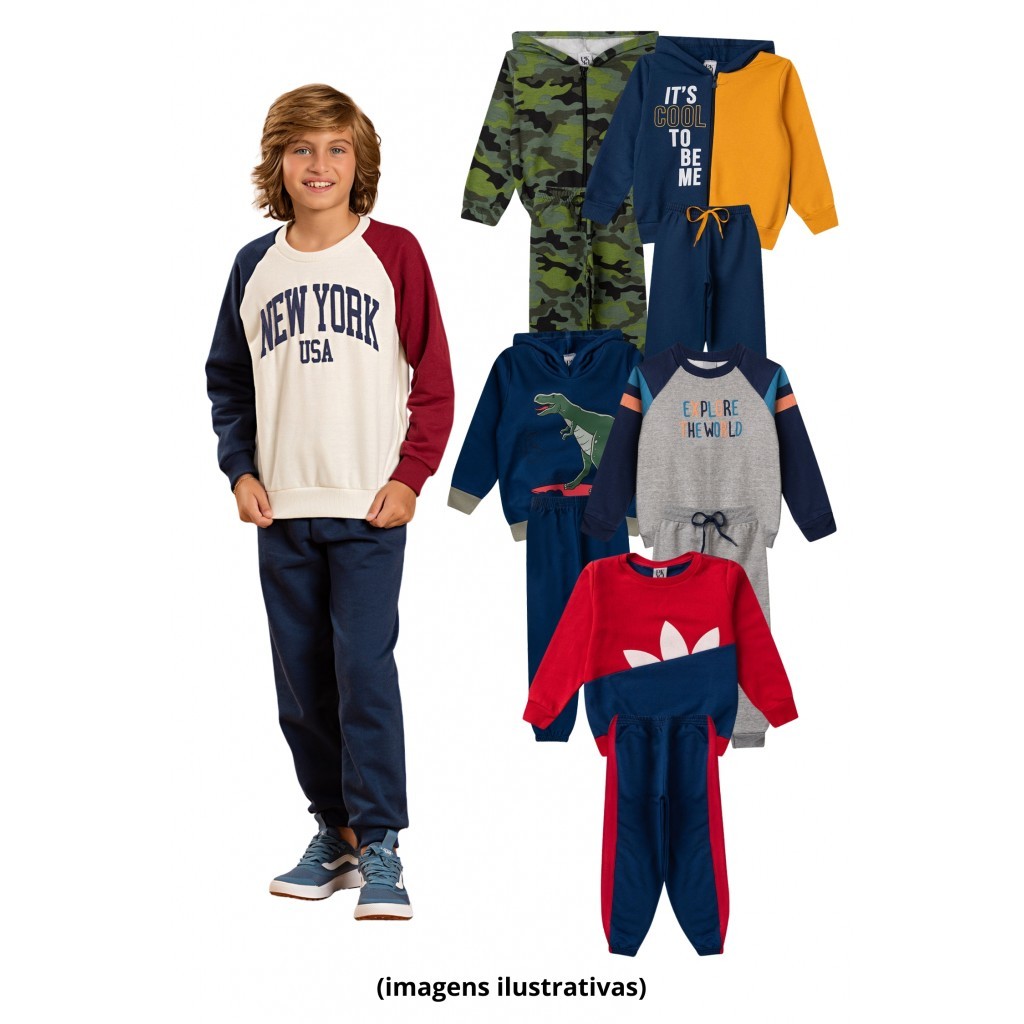 Kit Sortido 10 Peças de Roupas Infantis Masculino Inverno - 5 Casacos + 5 Calças