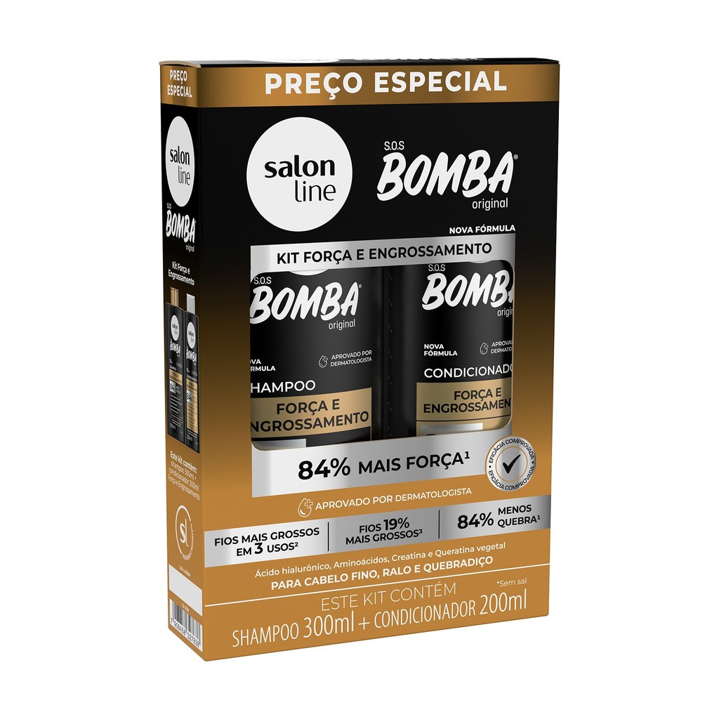 Kit Shampoo 300ml + Condicionador 200ml SOS Bomba Força e Engrossamento em Oferta na Shopee