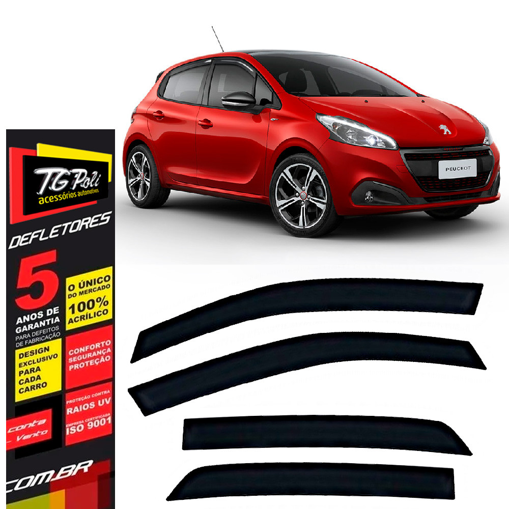 Calha de Chuva Peugeot 208 Hatch 2013 a 2020 4 portas TG Poli Defletor Portas Protetor Janelas Fumê em Oferta na Shopee